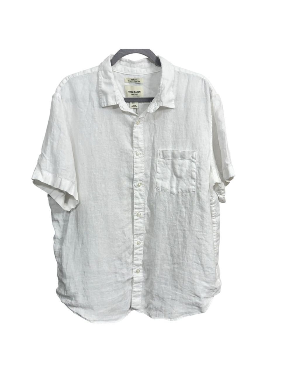 Thom‎ Aaron White Linen Short Sleeve Casual Button Down Shirt XL